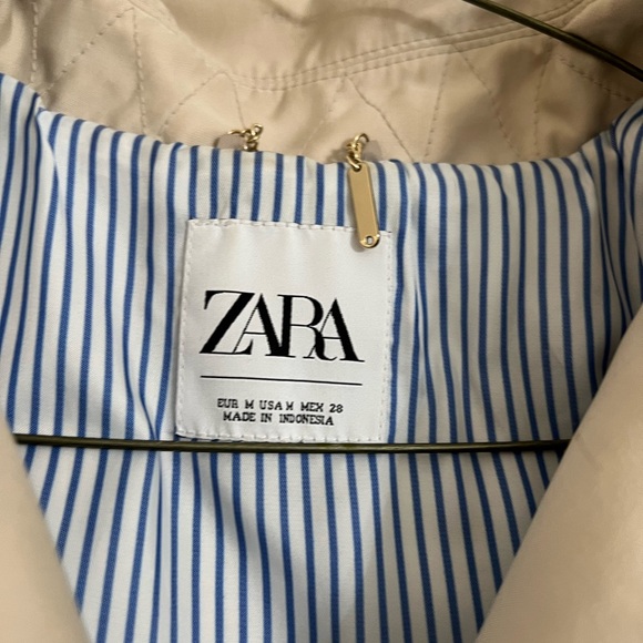 Zara khaki beige trench coat short with zipper hood US size Medium EUR M - Picture 7 of 11